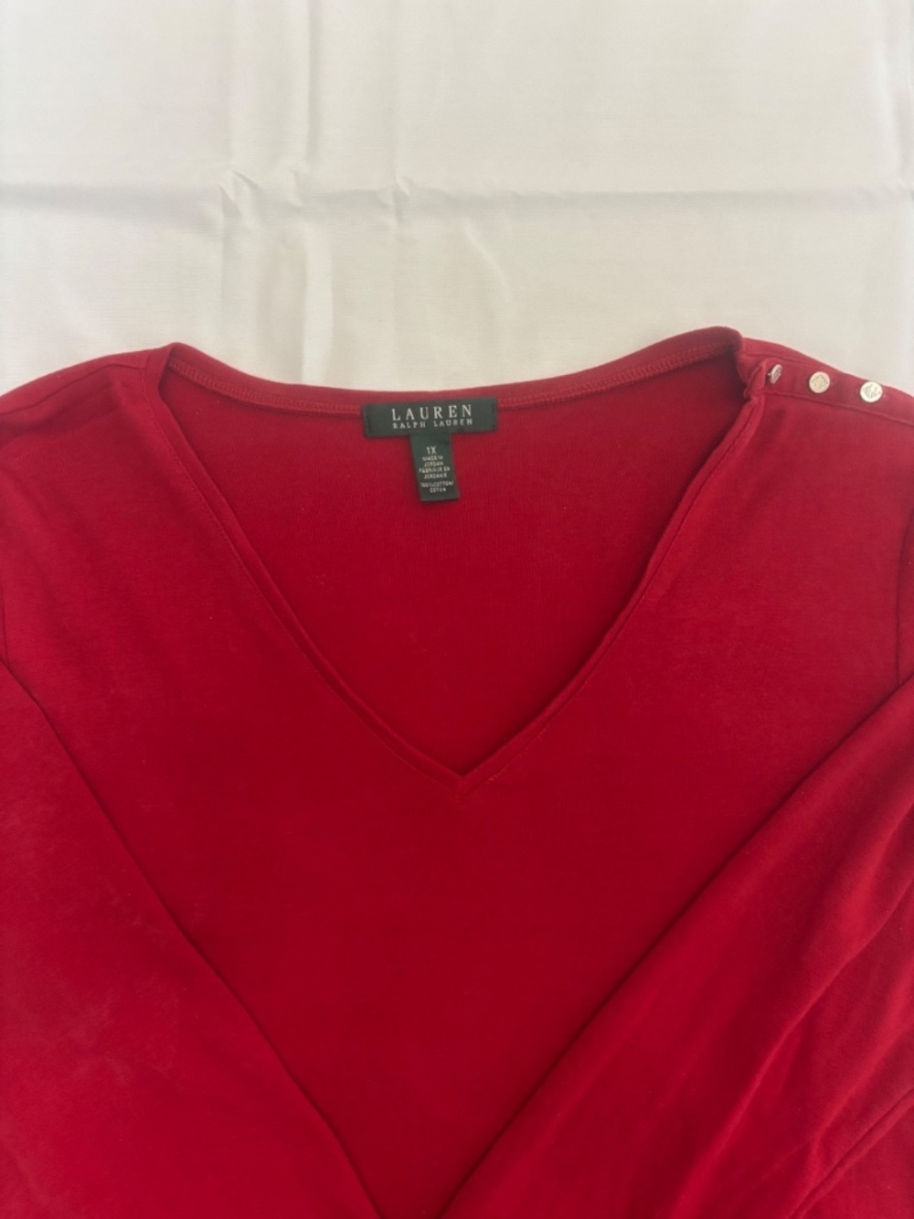 Lauren Ralph Lauren Women V-Neck Shirt Size 1X Red